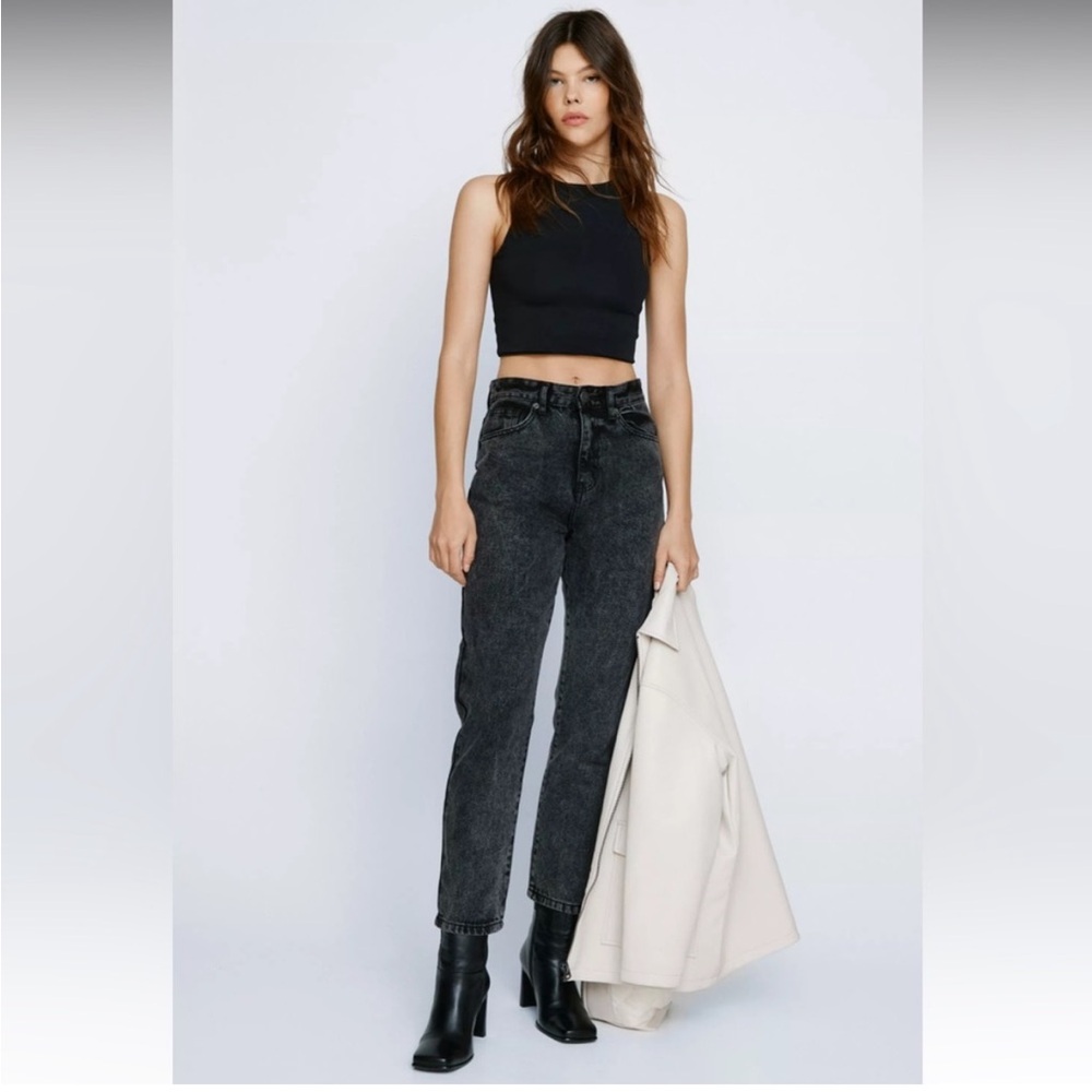 Nasty Gal straight leg Black acid wash jeans size 10